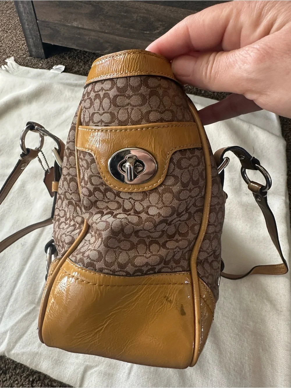 Coach Brown Signature Canvas Tote with Tan Leather Trim